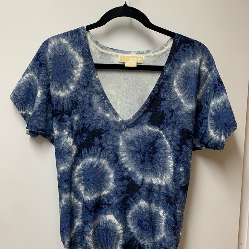 Michael Kors Blue Fitted Short Sleeve Top